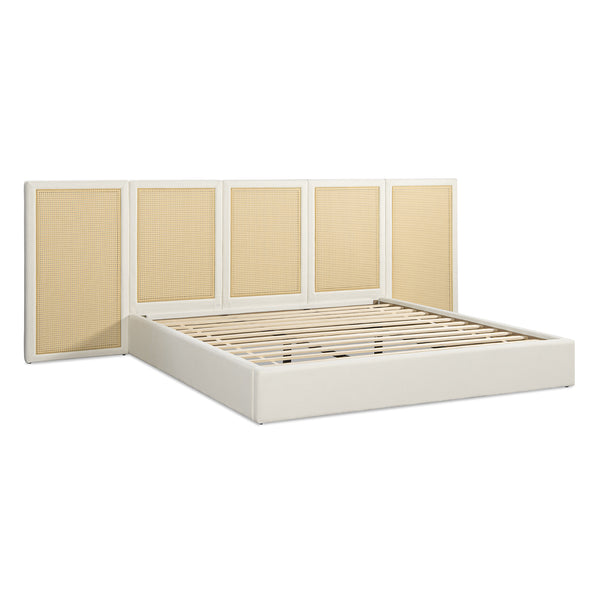 English Elm Jennifer Taylor Home - Capri Upholstered Extended Headboard Cane Platform Bed in Antique White Polyester, Coastal Chic B2719P385740