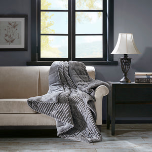 JLA Home Madison Park - Oversized Plush Down Alternative Throw for Luxurious Warmth — Ribbed Face, Box Quilted, Machine-Washable Comfort Grey BASI50-0426