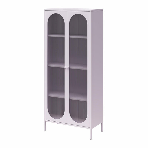 English Elm Luna Tall 2-Door Accent Cabinet with Fluted Glass Doors, Metal Frame, Oval Design & Adjustable Shelves B2733P393046