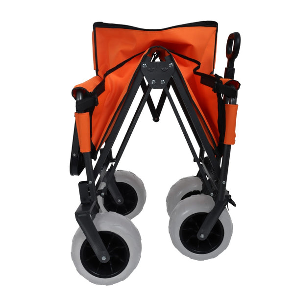 English Elm 3-in-1 Folding Wagon with Bench Seat Tabletop and All-terrain Beach Tires for Camping Orange W2932P320637