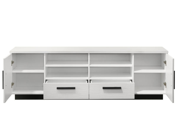 English Elm Tropea 58 Inch Open Shelf Media Console with Oak Finish and Cord Management B2749P413260