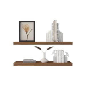 English Elm Ecco Floating Shelves Set of 2 — 31.5" Wall-Mounted Matte Particle Board Shelves with Hidden Brackets and Sturdy Support Dark Brown 32 L x 11 W x 4 H B070P242485