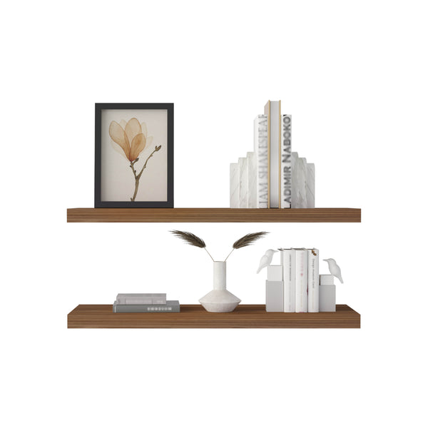 English Elm Ecco Floating Shelves Set of 2 — 31.5" Wall-Mounted Matte Particle Board Shelves with Hidden Brackets and Sturdy Support Dark Brown 32 L x 11 W x 4 H B070P242485