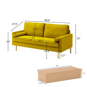 English Elm 65-inch minimalist velvet loveseat with gold metal legs, thick cushions, solid pine frame, 800lb capacity Yellow W2795P247575