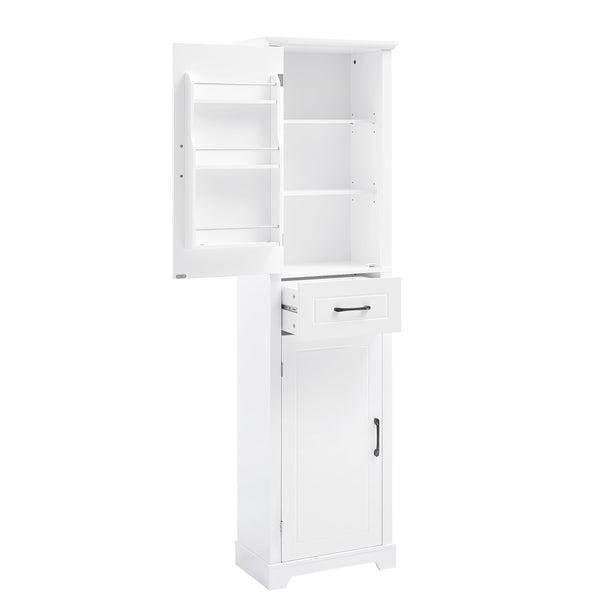 English Elm Tall Bathroom Storage Cabinet with Slim Profile, Adjustable Shelves, Anti-Tip Safety & Painted MDF Finish White N725P246463K
