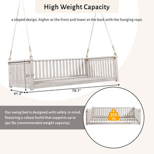 English Elm Topmax Acacia Wood Porch Swing Bed Sloped Frame Outdoor Lounger for Backyard Patio White WF319383AAK