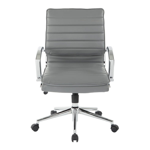 OSP Home Furnishings Mid Back Faux Leather Manager Chair with Lumbar Support and Chrome Loop Arms Charcoal SPX23591C-U42