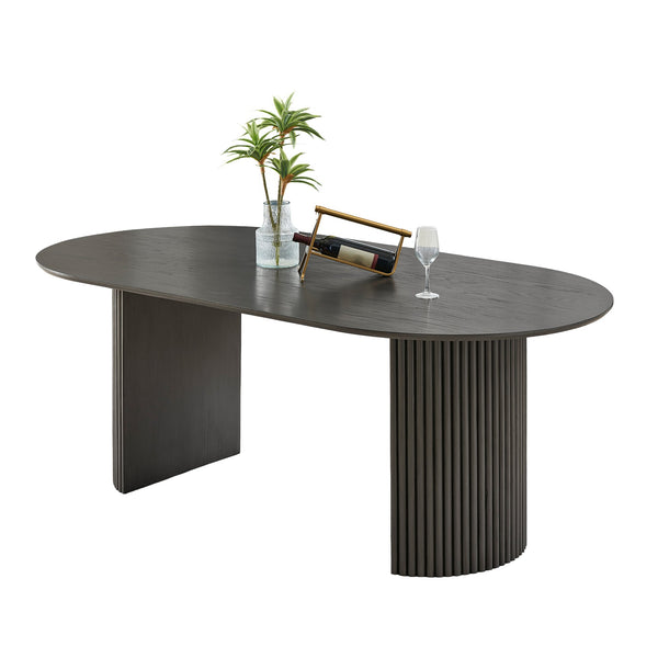 English Elm Valencia 80" Oval Oak Dining Table with Fluted Dual Pedestal Base, Durable Rubberwood Craftsmanship Gray B061S00946
