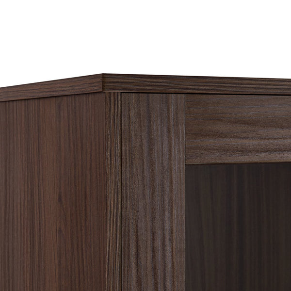 English Elm 60'' Tall Display Cabinet with LED Lighting, Tempered Glass Doors, 4 Adjustable Shelves & Drawers Black + Dark Walnut N845P261801D