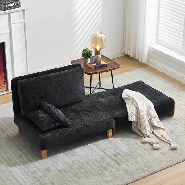 English Elm Foldable mid-century sleeper sofa bed recliner 3-in-1 convertible for small spaces with pillows and storage Black W395P290560