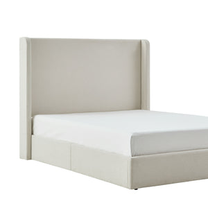 English Elm Carmen Boucle Upholstered Wingback Bed with 52.3" High Headboard, Modern Minimalist Platform Frame Ivory B083P358535