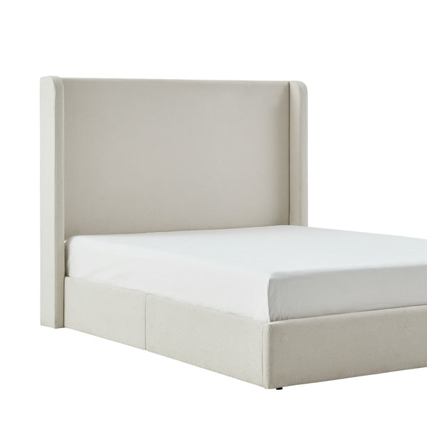English Elm Carmen Boucle Upholstered Wingback Bed with 52.3" High Headboard, Modern Minimalist Platform Frame Ivory B083P358535
