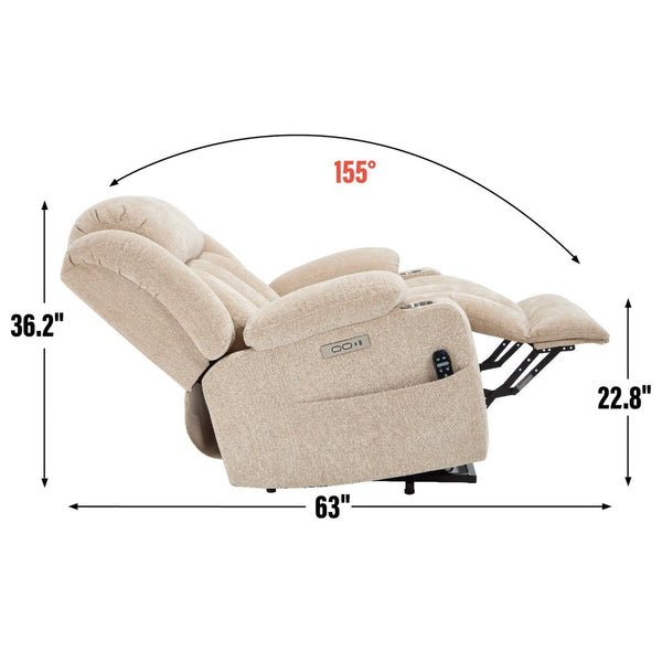 English Elm Up to 350 Lb Chenille Power Lift Recliner with Massage Heat and Charging Ports W1803S00072