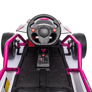 English Elm 24v Dual Motor Kids Go Kart with Drift Mode Roll Cage and Rear Suspension Ages 6 to 12 Rose Pink W1578P454058