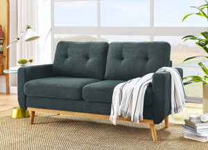 English Elm 67.7" Tufted Button Mid-century Loveseat with Splayed Wood Legs for Living Rooms Blue B355P428576