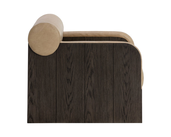 Sunpan Coburn Lounge Chair - Contemporary Comfort with Semi-Aniline Leather and Distinctive Wood Graining Dark Brown / Sahara Sand Leather