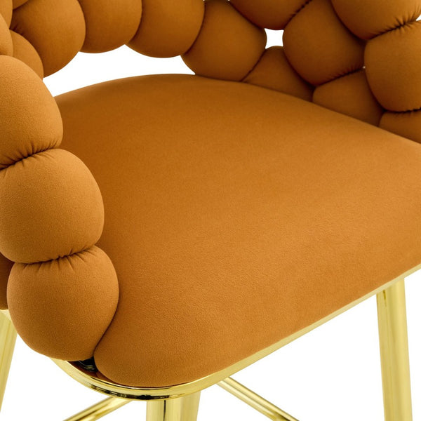 English Elm Set of 2 Sculptural Bubble Back Velvet Barstools with Glamorous Electroplated Legs Gold,Orange W3875P370838