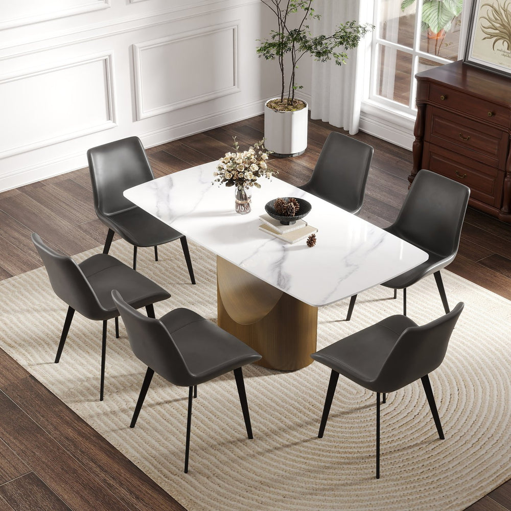 English Elm 63" Modern Dining Table With Sintered Stone Top, Bronze Iron Legs & Turntable - Seats 6-8 People! W1535S00549