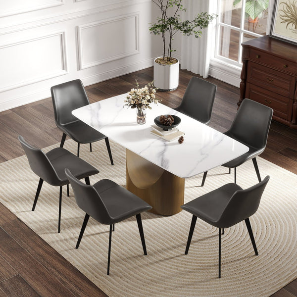 English Elm 63" Modern Dining Table With Sintered Stone Top, Bronze Iron Legs & Turntable - Seats 6-8 People! W1535S00549