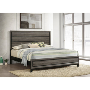 English Elm Carina Rustic Grey Oak Eastern King Panel Bed with Smoky Weathered Finish, Modern Paneled Design B062S00945