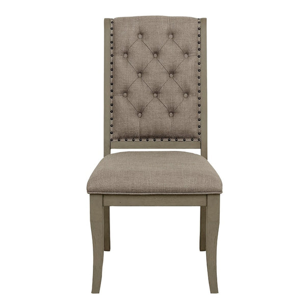 English Elm Classic Oak Veneer Trestle Dining Set Seats Six with Tufted Nailhead Upholstered Chairs B011S02338