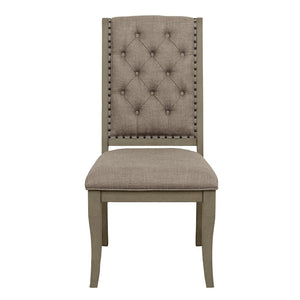 English Elm Classic Oak Veneer Trestle Dining Set with Tufted Nailhead Chairs for Formal Rooms B011S02337