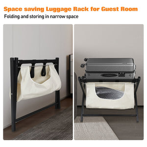 English Elm Hofitlead Rubberwood Folding Luggage Rack with Two Tier Shelf for Guest Rooms D45284654