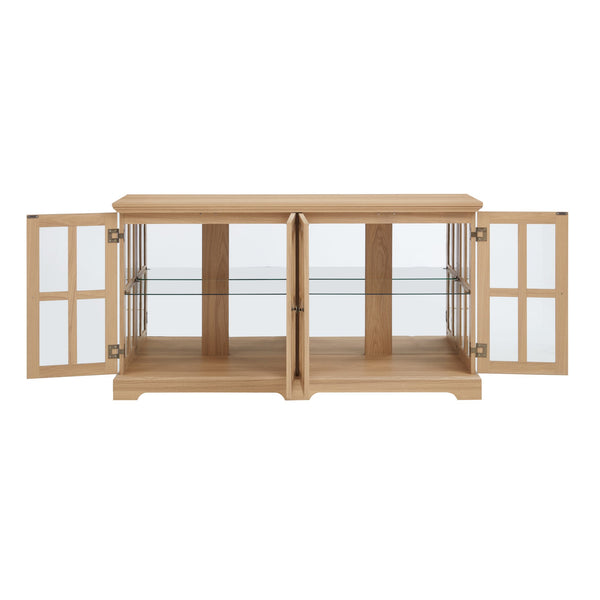English Elm Led Antique Display Cabinet With Adjustable Shelves, 4 Glass Doors & Smart Led Lighting For Collectibles W2275P231689