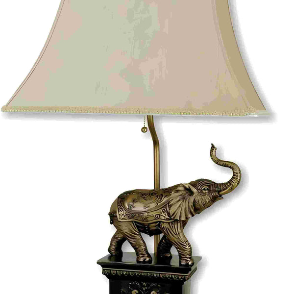 English Elm 29" Polyresin Elephant Table Lamp with Antique Gold Finish and White Shade, 29" Tall, UL Listed Elegance B072116033