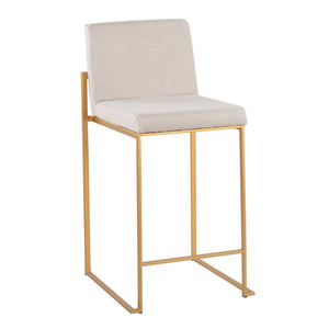 English Elm Fuji 26" High Back Counter Stool Set Of 3 In Elegant Gold Steel & Soft Beige Fabric For Modern Spaces B202P221964