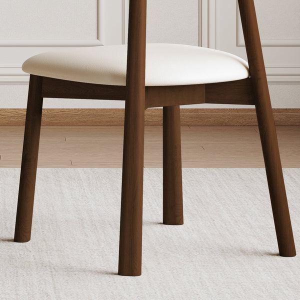 English Elm Set of 2 Armless Wood Dining Chairs Leather Cushioned Ergonomic Curved Back Dark Walnut W2700P388273