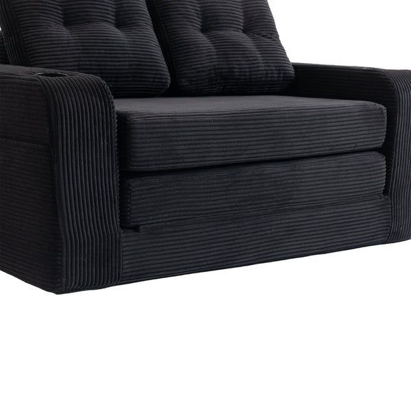English Elm Convertible Floor Sofa Bed with Memory Foam and Ribbed Corduroy for Small Spaces Black W395P438026
