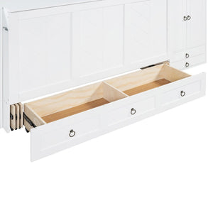 English Elm Queen Murphy Bed with Wardrobe Cabinets Built-in Usb Charging and Concealed Drawers White LP000590AAK