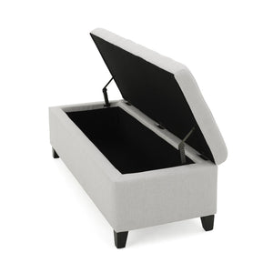 English Elm Upholstered Boucle Storage Bench Soft Close Flip Top Rubberwood Legs Bedroom Entryway Light Grey N779P395018L
