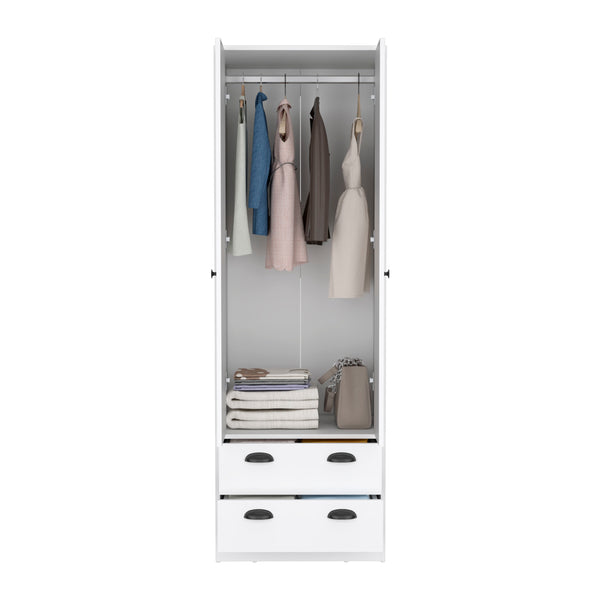 English Elm St Monans Armoire White with Double Door, Hanging Rod & Two Spacious Drawers for Bedrooms B200S00372