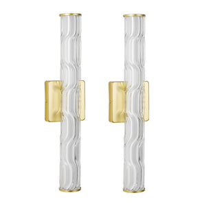 English Elm 19.7'' Gold Wall Sconces Set of 2 - LED 12W K9 Crystal Iron Vanity Lights Dimmable 3000-6500K Warm/Cool W2312P394337