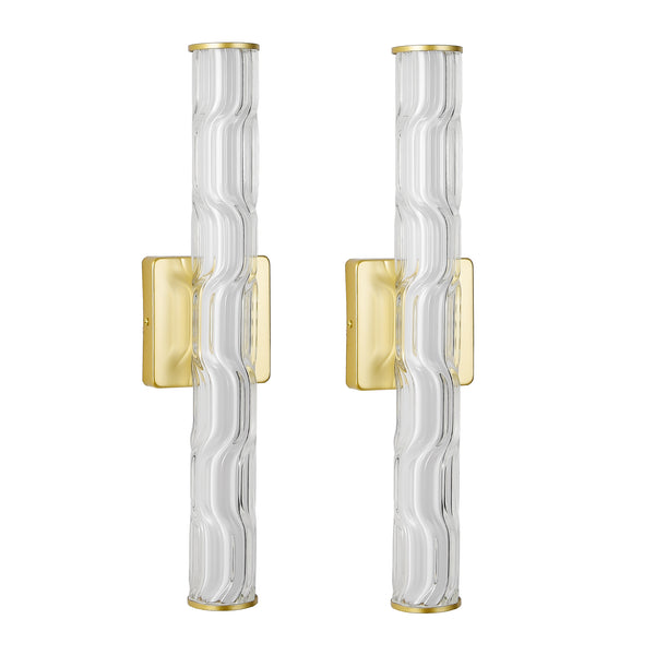 English Elm 19.7'' Gold Wall Sconces Set of 2 - LED 12W K9 Crystal Iron Vanity Lights Dimmable 3000-6500K Warm/Cool W2312P394337