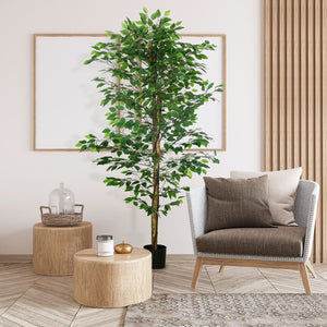 English Elm HOMCOM Realistic 6ft Ficus Artificial Tree with Pot, 1,260 Lush Leaves, No Maintenance Décor W2225P217280