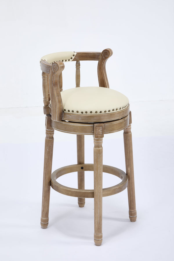 English Elm Bar Stools 29.5'' Leather Swivel Seat Beige - Durable Hardwood Frame For Kitchen And Home Bar Use W2195P290195