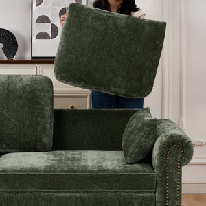 English Elm 86" Chenille Sleeper Sofa with Nailhead Rolled Arms Three Seat Convertible for Any Room Green W3373S00088