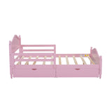 English Elm Full Size Wood Platform Bed With Guardrails On Both Sides and Two Storage Drawers ,Pink