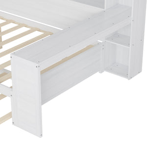 English Elm Wooden Full Size Daybed with Trundle and Built-In Desk, Side Storage Shelves for Space-Saving Rooms Antique White 70 L x 18.6 W x 5.5 H N733S242277K