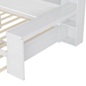 English Elm Wooden Twin Daybed with Trundle Built-in Desk and Open Shelves for Kids Rooms Antique White N733S373391K