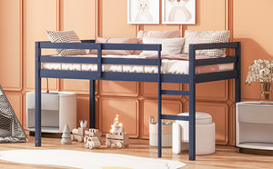 English Elm Solid Twin Loft Bed with Ladder and Reinforced Slats for Storage-Friendly, Space-Saving Bedrooms Blue W504P190958