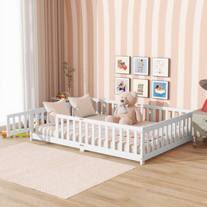 English Elm Full Size Rubberwood Floor Bed with Safety Guardrails and Latching Door for Toddlers White W504P429297