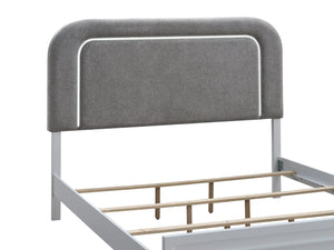 English Elm Milan Full Bed with Upholstered Headboard Led Frame Accents and Contemporary Design White B078S00705