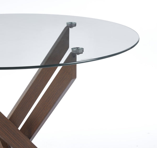English Elm Dining Table Square Tempered Glass Top Cross Metal Base Modern Space Saving Design W234P271488