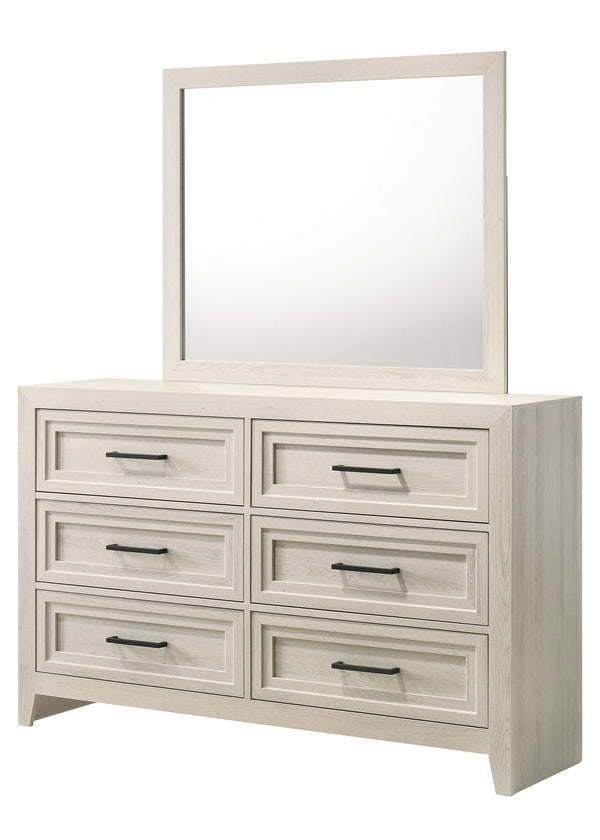 English Elm 1pc Modern 9-Drawer Dresser with Round Knobs, Gunmetal Wood-Pattern Finish, Stylish Bedroom Storage Off White 61.25 L x 19 W x 40 H B2741P346377