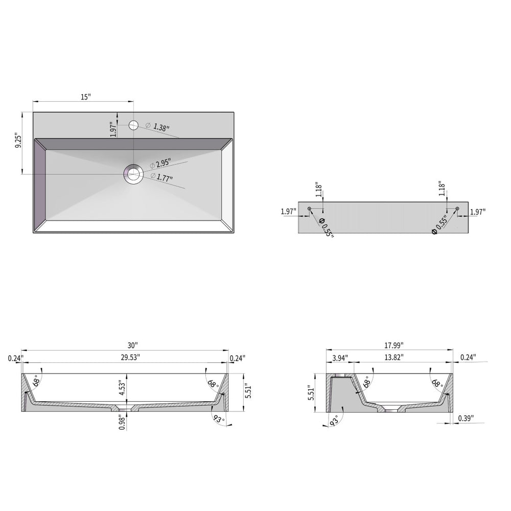 English Elm 30" Wide Stone Resin Wall Mount Trough Sink Matte White Minimalist Bathroom Basin W3034P280638