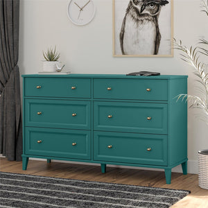 English Elm Monticello Six Drawer Wide Dresser with Brass Hardware and Tapered Legs Bedroom B2733S00013